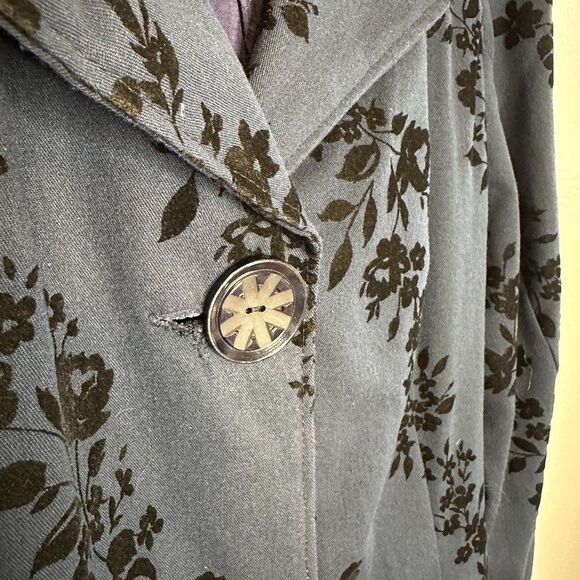 Vintage Y2K Betsey Johnson Navy Velvet Floral Trench Coat 90s Dark Academia M - Picture 4 of 9